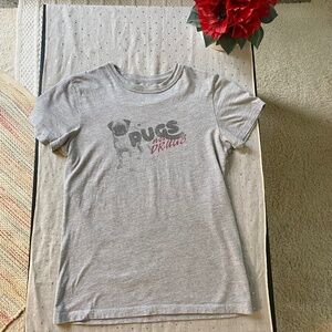 Women’s Vintage Fossil Grey Pugs Not Drugs T-Shirt Size M